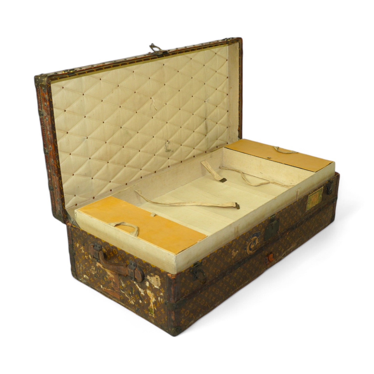 A Louis Vuitton steamer trunk, with original compartmented inner tray, 112cm wide, 56cm deep, 35cm high